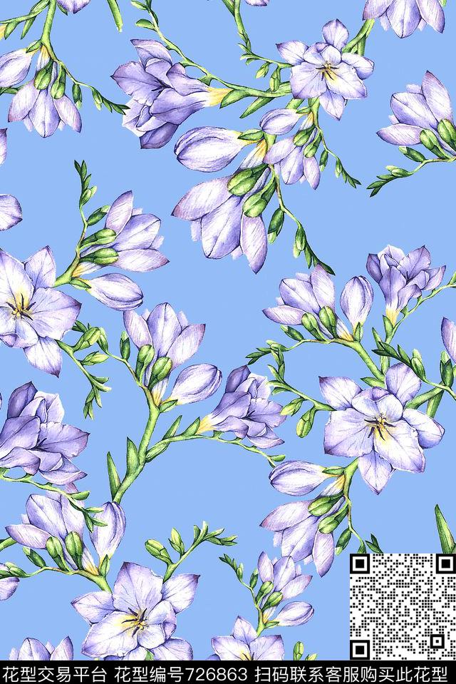 花卉小清新女装数码印花花型下载（图片编号: 726863） - 瓦栏（Walan）