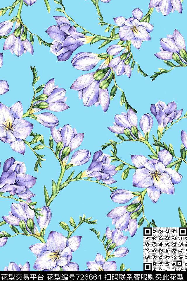 花卉小清新女装数码印花花型下载（图片编号: 726864） - 瓦栏（Walan）