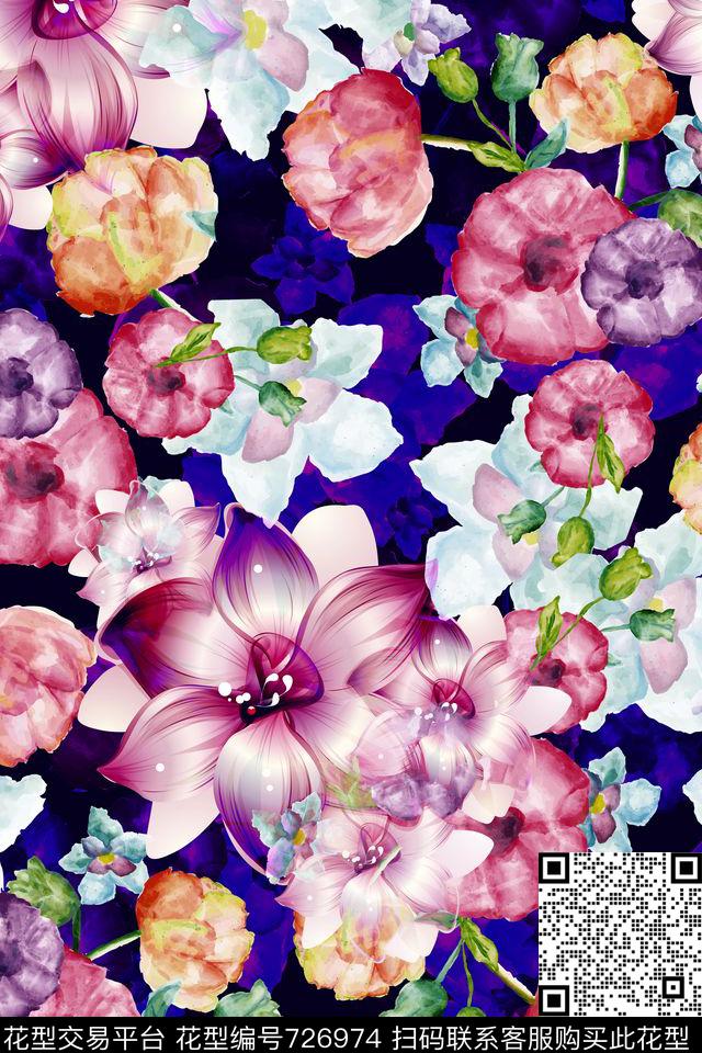 FY0665.jpg - 726974 - 花卉 抽象 水彩 - 数码印花花型 － 女装花型设计 － 瓦栏