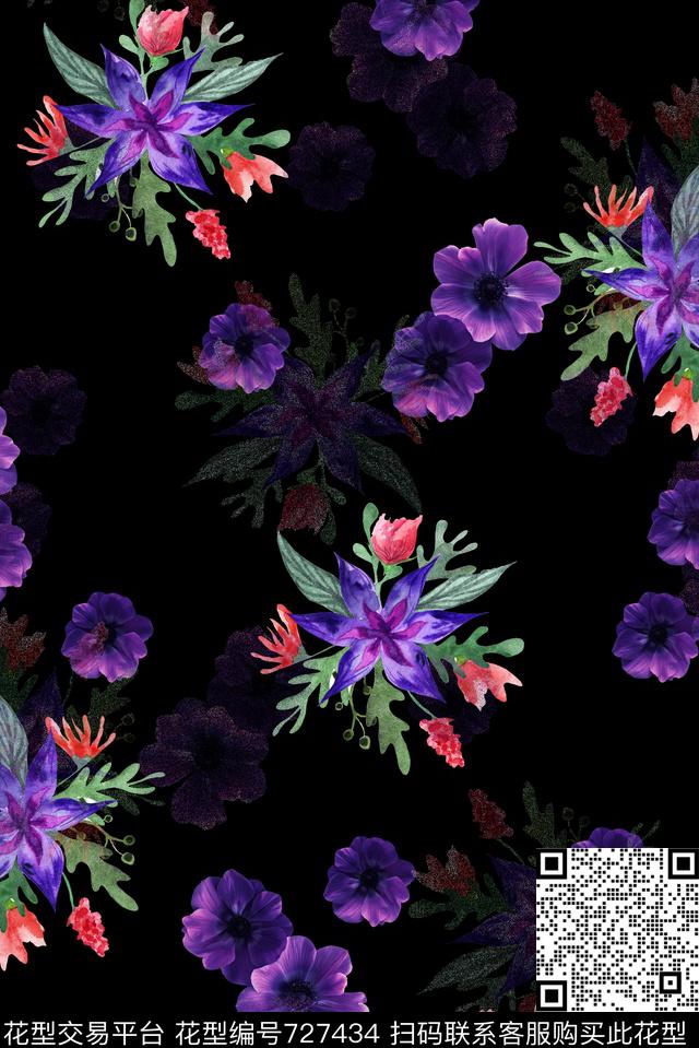 紫色花朵.jpg - 727434 - 女装睡衣乱花 乱花 花朵 - 数码印花花型 － 女装花型设计 － 瓦栏
