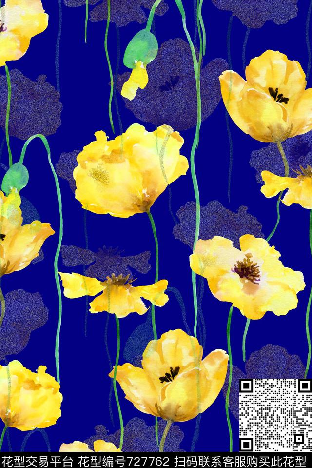 虞美人亮沙花黄.jpg - 727762 - 大花 花朵 花卉 - 数码印花花型 － 女装花型设计 － 瓦栏