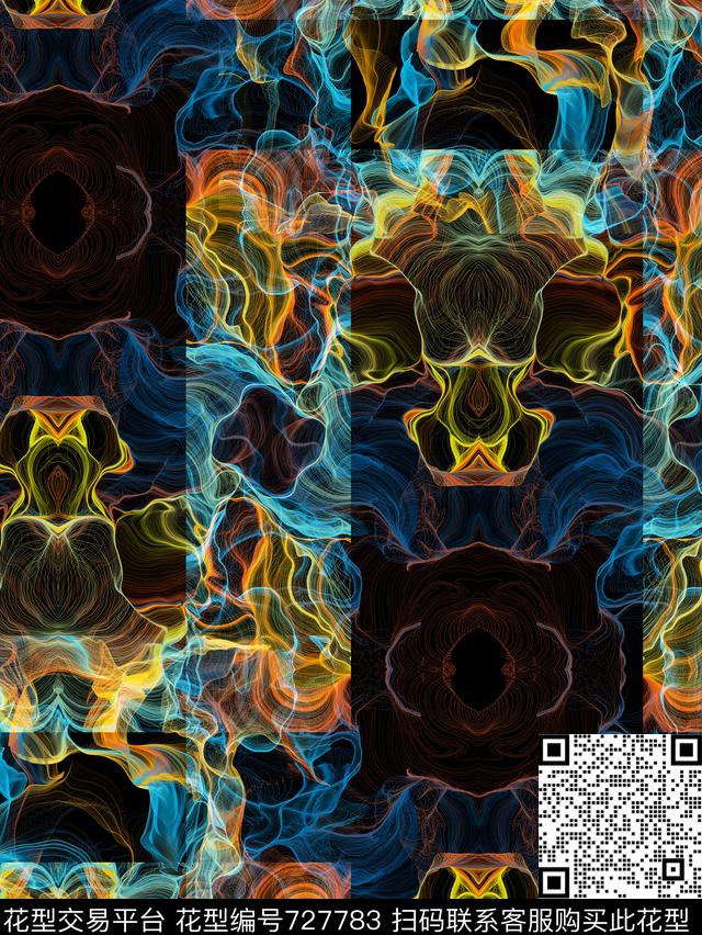 201610-23-3a.jpg - 727783 - 黑炫色彩 抽象扭曲 暗影方格 - 数码印花花型 － 女装花型设计 － 瓦栏