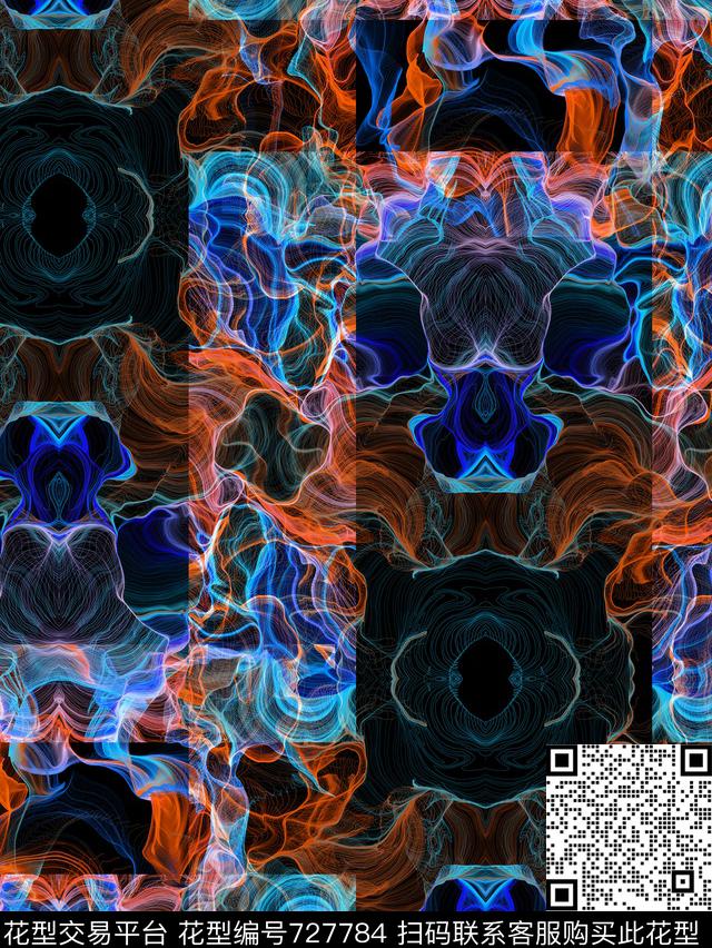 201610-23-3b.jpg - 727784 - 黑炫色彩 抽象扭曲 暗影方格 - 数码印花花型 － 女装花型设计 － 瓦栏