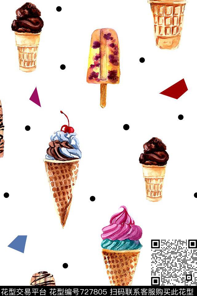 趣味冰淇淋几何数码印花花型下载（图片编号: 727805） - 瓦栏（Walan）
