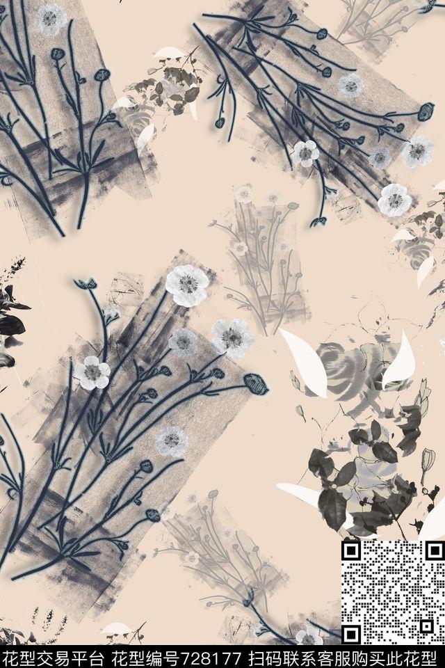 黑花黑叶.jpg - 728177 - 大花 植物纹 趋势 - 数码印花花型 － 女装花型设计 － 瓦栏