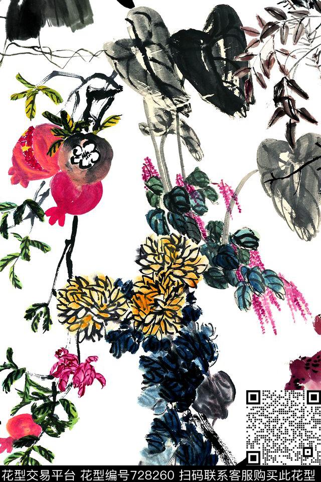 x-0733.jpg - 728260 - 趣味 水墨 植物 - 数码印花花型 － 女装花型设计 － 瓦栏