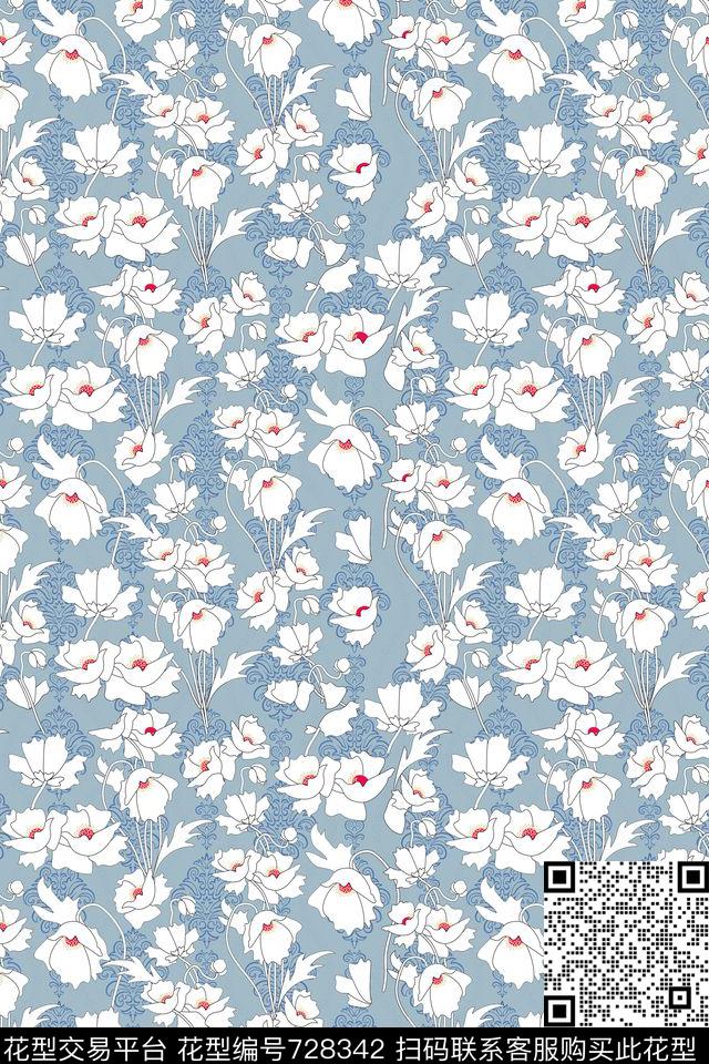 时尚花卉玫瑰乱花传统印花花型下载（图片编号: 728342） - 瓦栏（Walan）