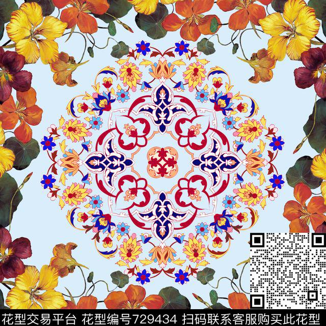 20161026-002.jpg - 729434 - 民族风 花卉 方巾 - 数码印花花型 － 方巾花型设计 － 瓦栏
