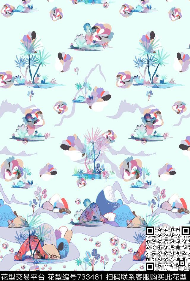 抽象风景山脉数码印花花型下载（图片编号: 733461） - 瓦栏（Walan）