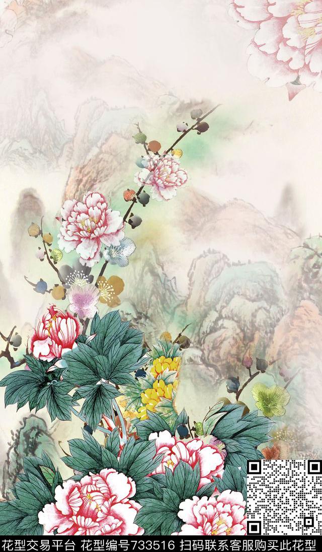 7.jpg - 733516 - 山水画 中国风定位 国画牡丹 - 数码印花花型 － 女装花型设计 － 瓦栏