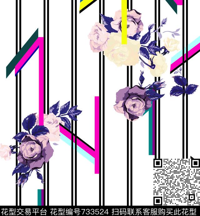 条条几何2.tif - 733524 - 条条 花卉 几何 - 数码印花花型 － 女装花型设计 － 瓦栏