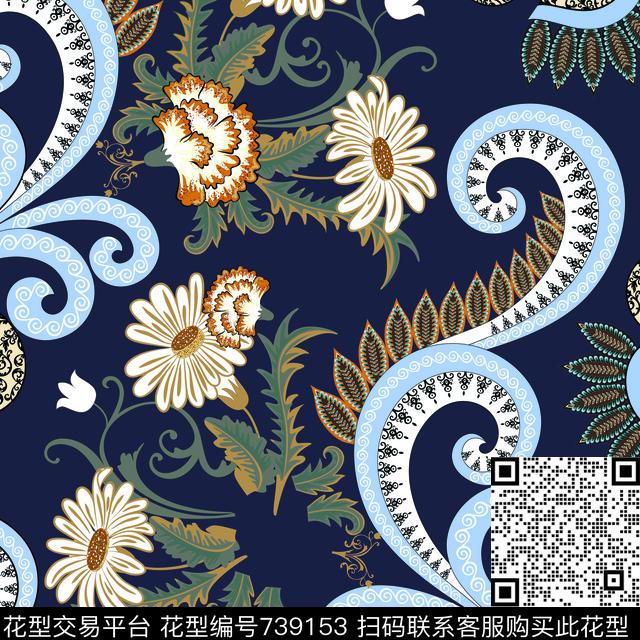 花卉传统印花花型下载（图片编号: 739153） - 瓦栏（Walan）