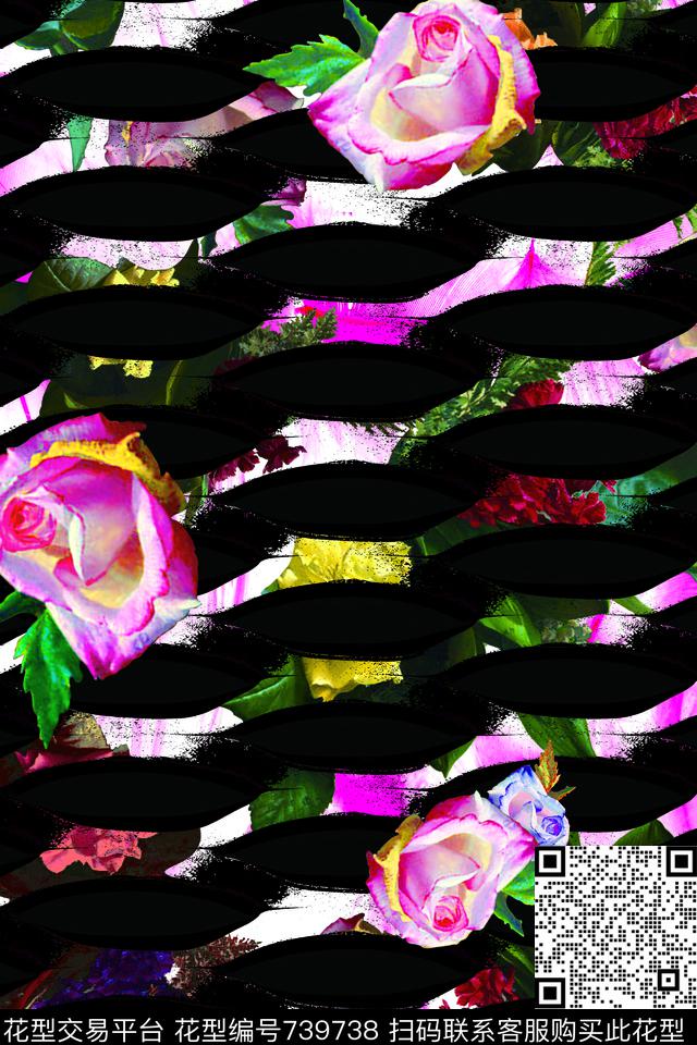 女装花卉抽象数码印花花型下载（图片编号: 739738） - 瓦栏（Walan）