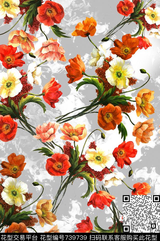 女装花卉抽象数码印花花型下载（图片编号: 739739） - 瓦栏（Walan）