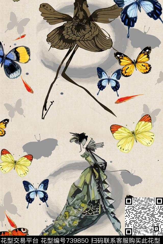 蝴蝶.jpg - 739850 - 女装 翅膀 动物纹 - 数码印花花型 － 女装花型设计 － 瓦栏