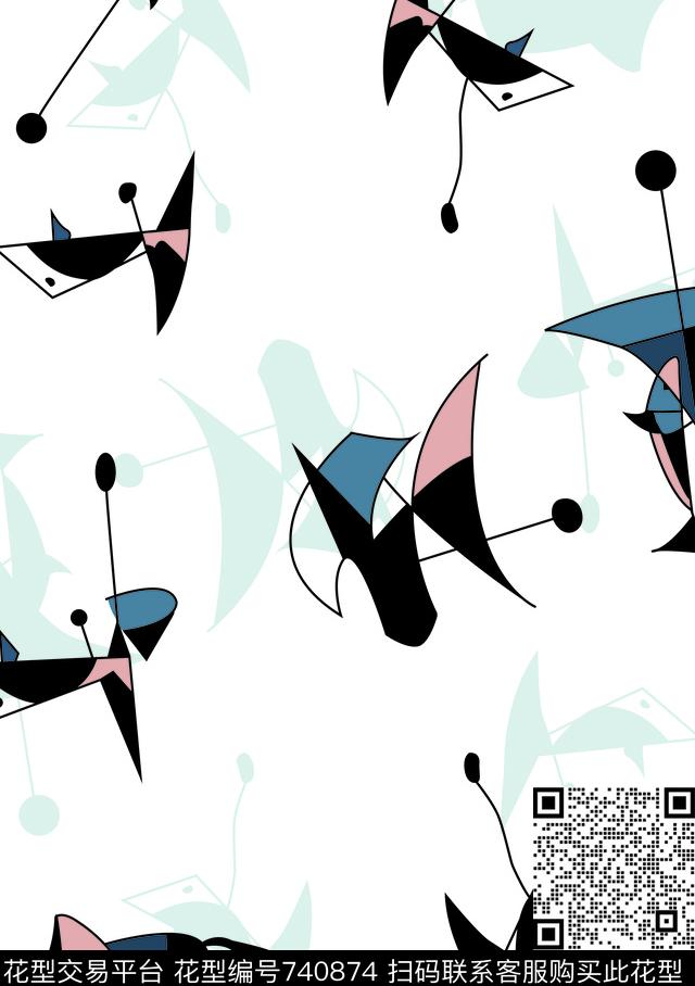 webwxgetmsgimg.tif - 740874 - 色块 鱼 几何 - 传统印花花型 － 女装花型设计 － 瓦栏