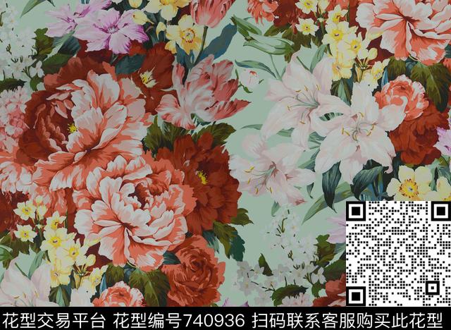huahui.jpg - 740936 - 花卉 手绘 - 传统印花花型 － 床品花型设计 － 瓦栏
