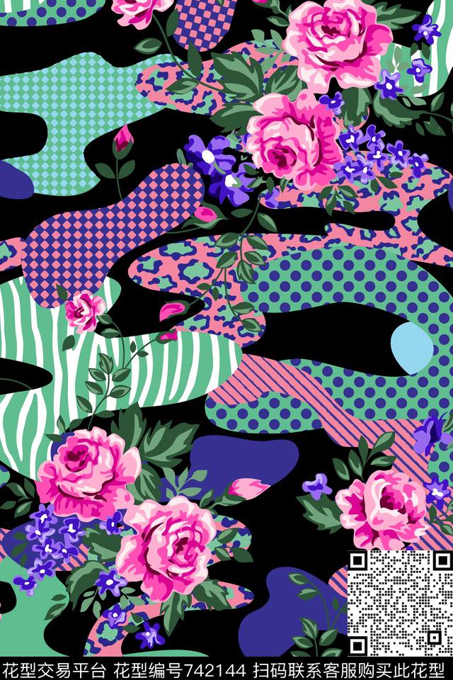 G4豹纹小碎花-2.jpg - 742144 - 迷彩 动物纹豹纹 花卉 - 传统印花花型 － 女装花型设计 － 瓦栏