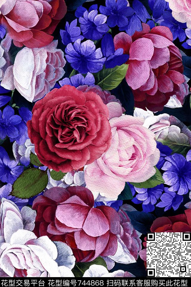 W29-2.jpg - 744868 - 满地印花 密集堆积 水彩写实花卉 - 数码印花花型 － 女装花型设计 － 瓦栏
