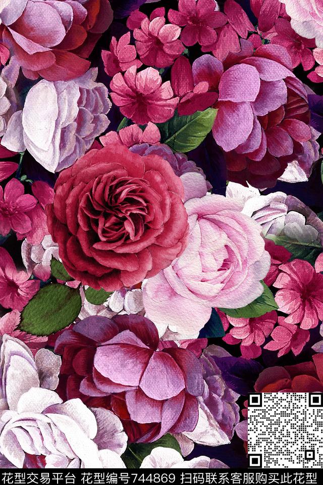 W29-3.jpg - 744869 - 满地印花 密集堆积 水彩写实花卉 - 数码印花花型 － 女装花型设计 － 瓦栏