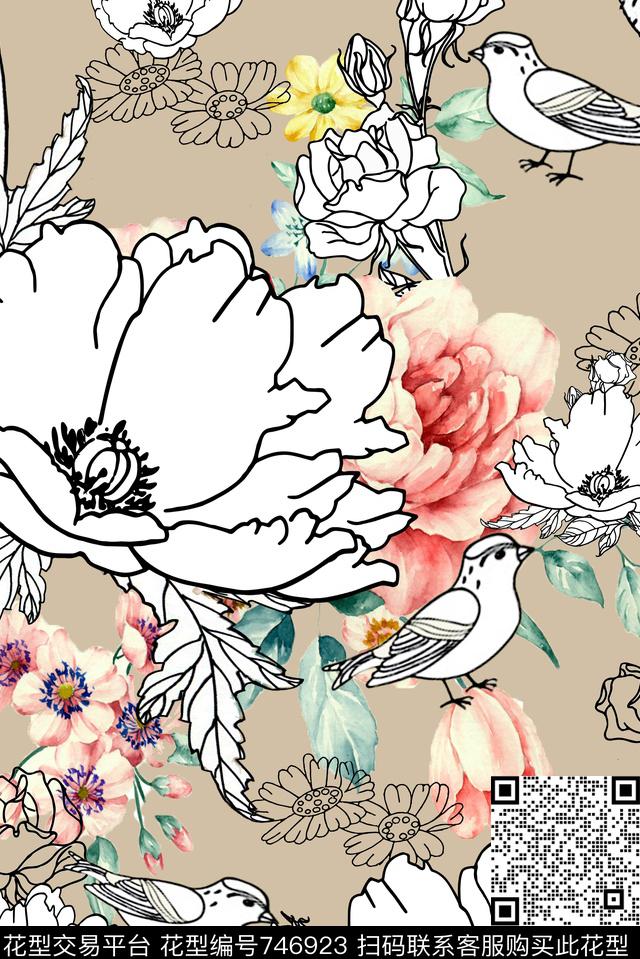 工笔.jpg - 746923 - 中国风 花卉 - 数码印花花型 － 箱包花型设计 － 瓦栏