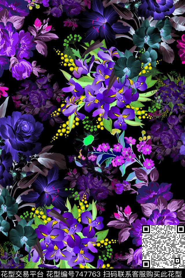 反色.jpg - 747763 - 女装 色彩 植物纹 - 数码印花花型 － 女装花型设计 － 瓦栏