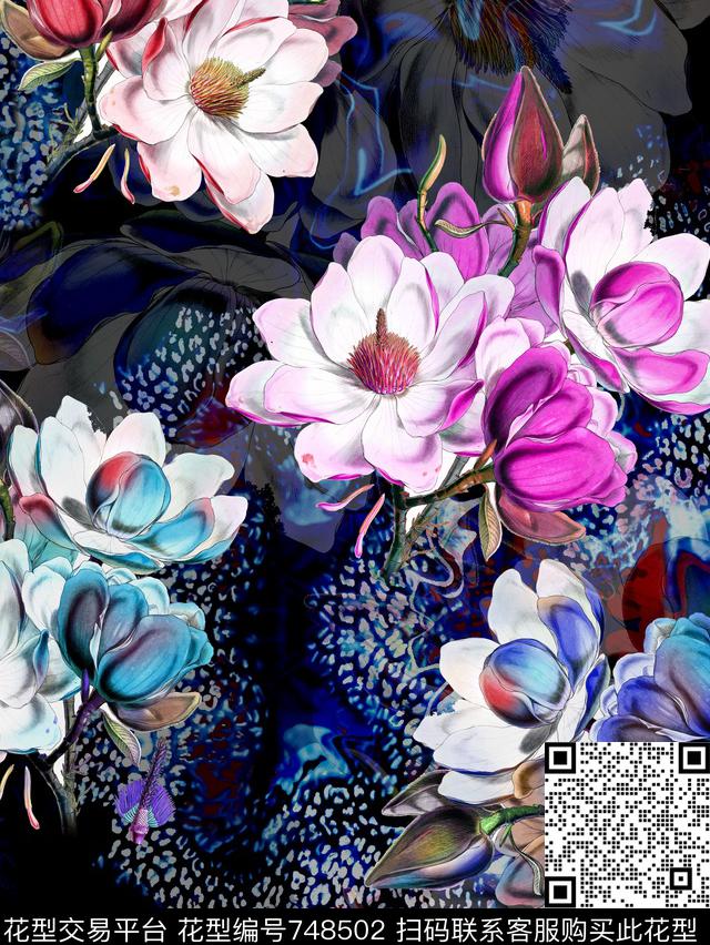 女装花卉抽象数码印花花型下载（图片编号: 748502） - 瓦栏（Walan）