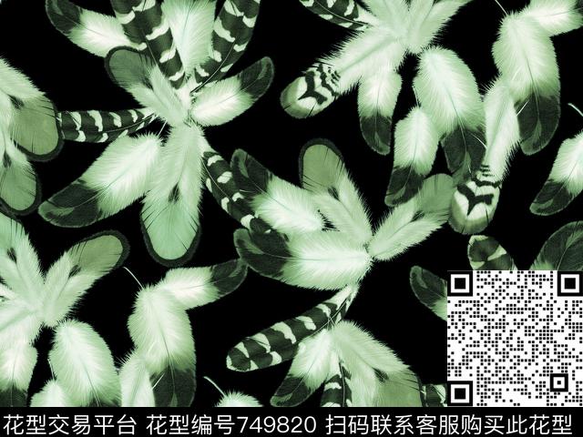 0032.jpg - 749820 - 羽毛 动物纹 抽象黑白 - 数码印花花型 － 女装花型设计 － 瓦栏