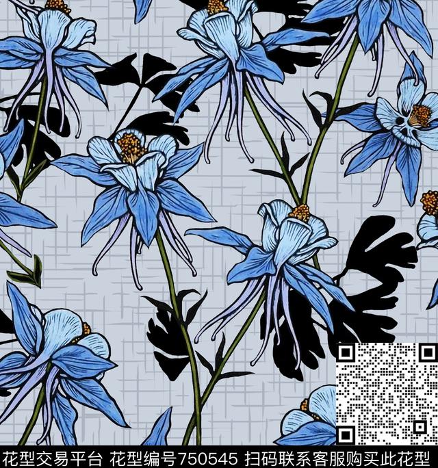 01.tif - 750545 - 几何花卉 花卉 叶子 - 数码印花花型 － 女装花型设计 － 瓦栏