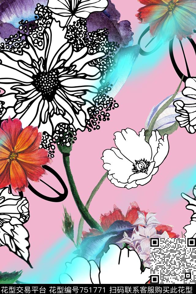 圈圈.jpg - 751771 - 雏菊 花朵 花卉 - 数码印花花型 － 箱包花型设计 － 瓦栏