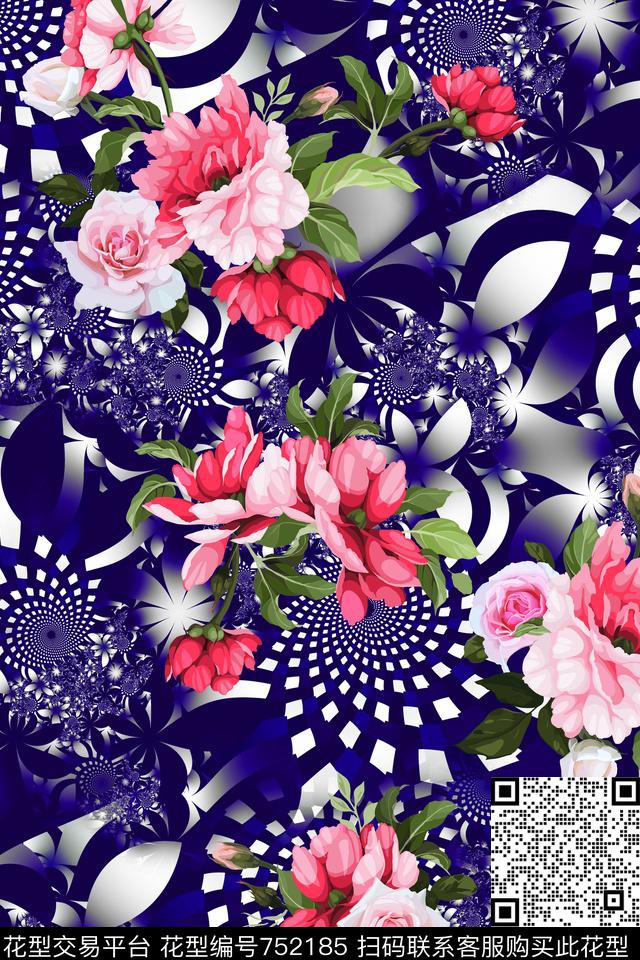 W44-2.jpg - 752185 - 几何波普艺术 几何拼接 素雅花卉 - 数码印花花型 － 女装花型设计 － 瓦栏