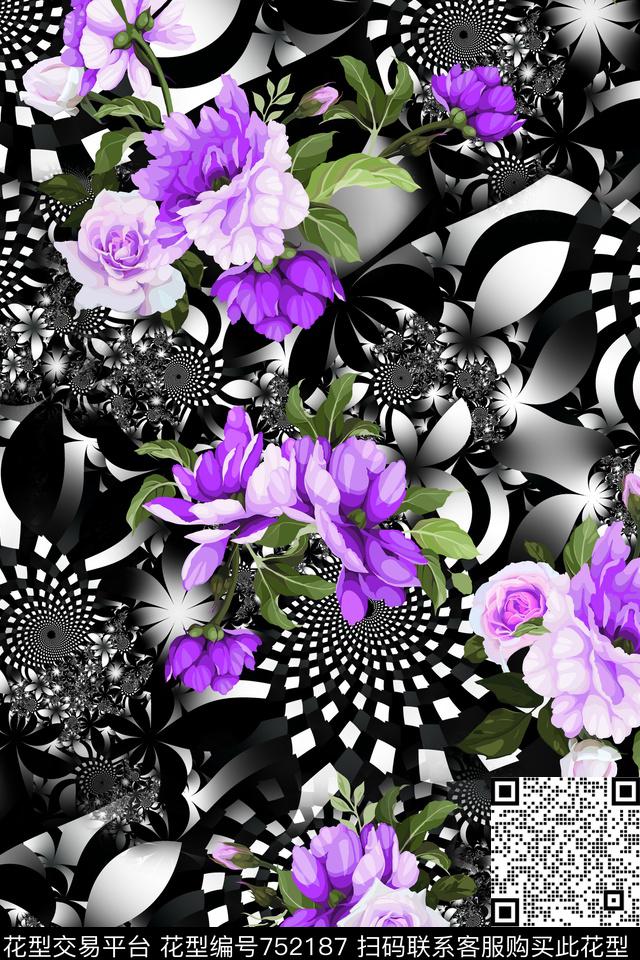 W44-4.jpg - 752187 - 几何波普艺术 几何拼接 素雅花卉 - 数码印花花型 － 女装花型设计 － 瓦栏