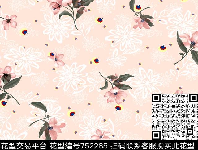 手绘花卉矢量花卉小几何数码印花花型下载（图片编号: 752285） - 瓦栏（Walan）
