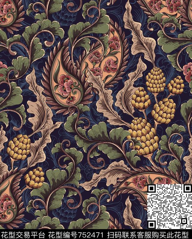 胸花图案大牌风胸前独幅数码印花花型下载（图片编号: 752471） - 瓦栏（Walan）