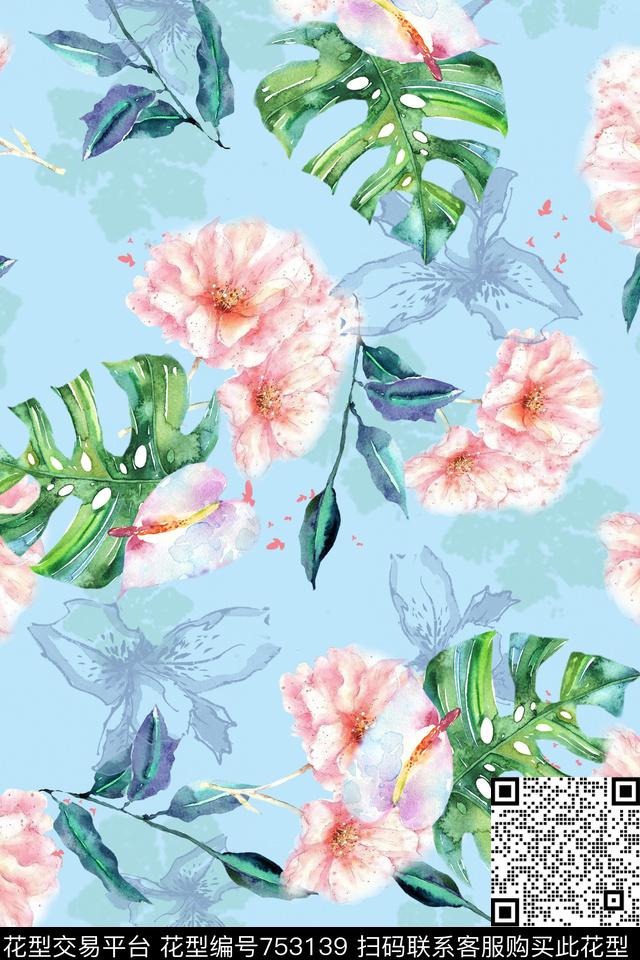 热带清新雅致舒适数码印花花型下载（图片编号: 753139） - 瓦栏（Walan）