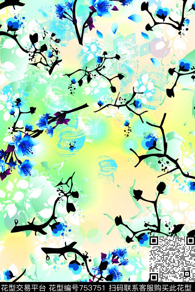 桃花-彩紫.jpg - 753751 - 桃花 花朵 花卉 - 数码印花花型 － 女装花型设计 － 瓦栏