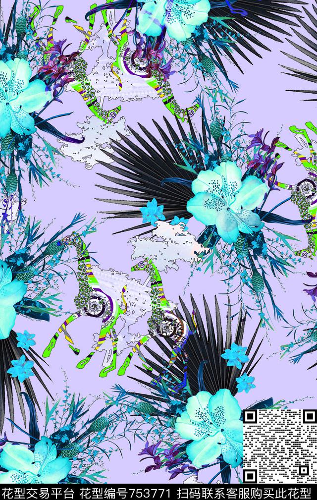 棕榈花-粉底.jpg - 753771 - 花卉 棕榈花 - 数码印花花型 － 女装花型设计 － 瓦栏