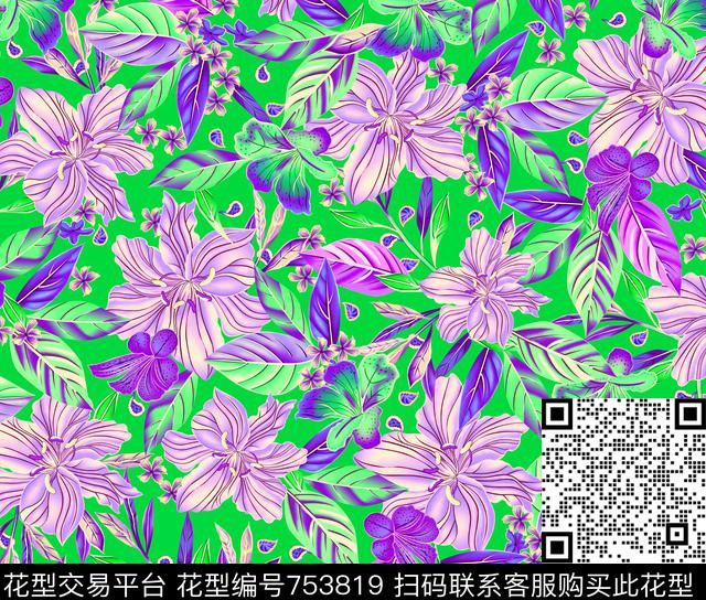 六瓣花.jpg - 753819 - 乱花 花朵 花卉 - 数码印花花型 － 女装花型设计 － 瓦栏