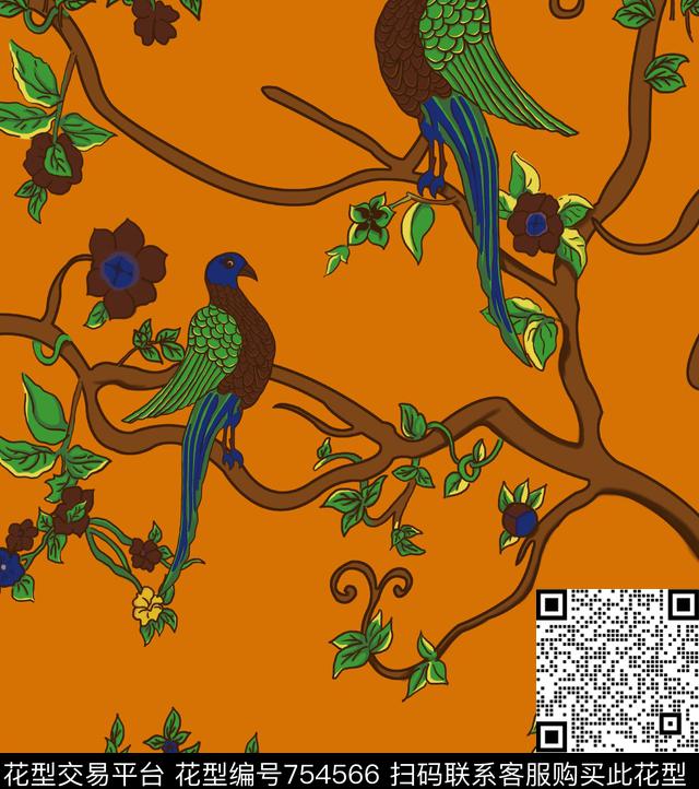 鸟.jpg - 754566 - 鸟 DG 2017 - 传统印花花型 － 男装花型设计 － 瓦栏