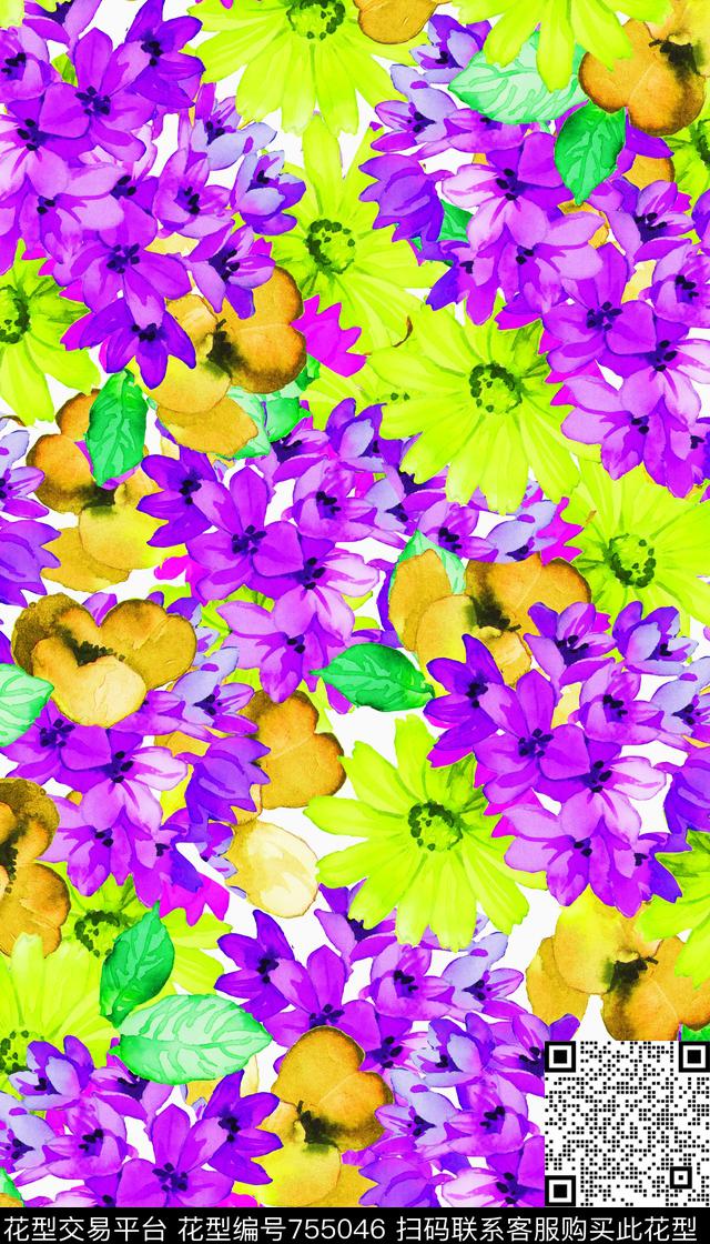 花果紫蓝椤.jpg - 755046 - 兰花 花卉 花果、 - 数码印花花型 － 女装花型设计 － 瓦栏