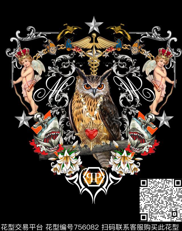 胸花图案大牌风胸前独幅数码印花花型下载（图片编号: 756082） - 瓦栏（Walan）