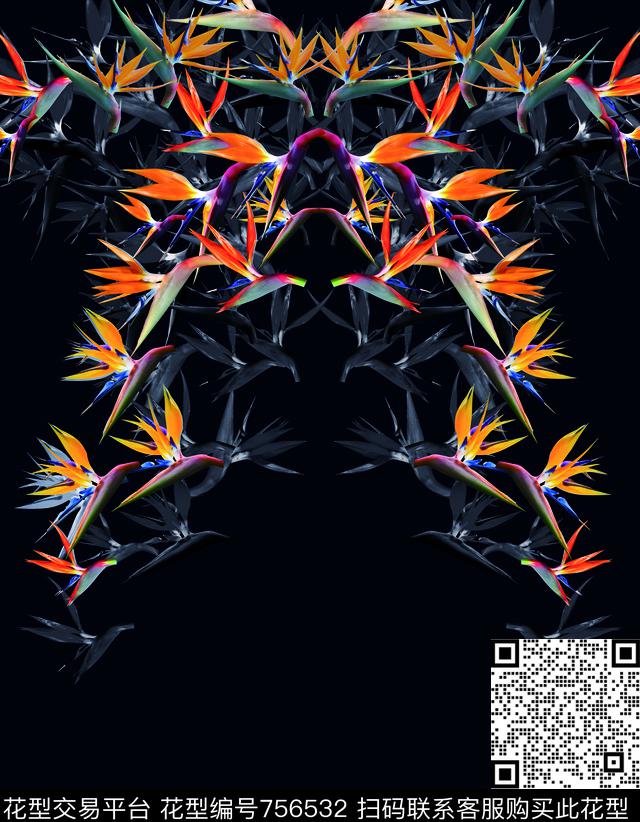 胸花图案大牌风胸前独幅数码印花花型下载（图片编号: 756532） - 瓦栏（Walan）