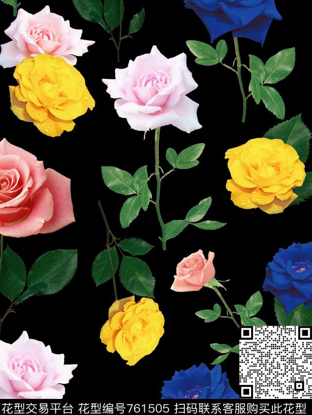 暗黑玫瑰.jpg - 761505 - 大花 玫瑰 花朵 - 数码印花花型 － 女装花型设计 － 瓦栏