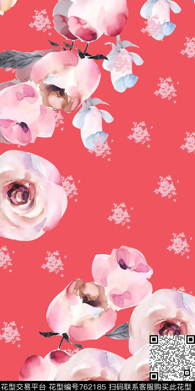 e.jpg - 762185 - 花卉 典雅 红色 - 数码印花花型 － 女装花型设计 － 瓦栏