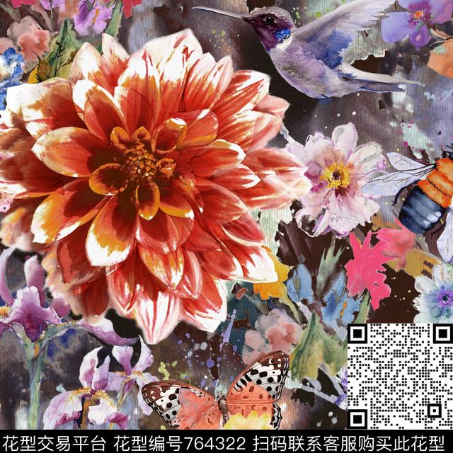 肌理水墨笔触数码印花花型下载（图片编号: 764322） - 瓦栏（Walan）