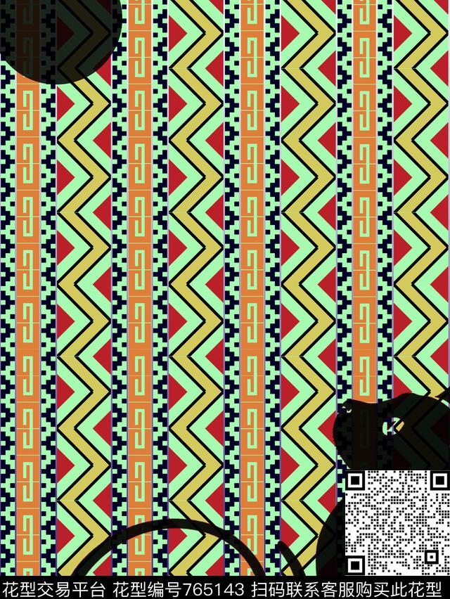 仰望天空的猫.tif - 765143 - 地毯 广东 民族风 - 传统印花花型 － 女装花型设计 － 瓦栏