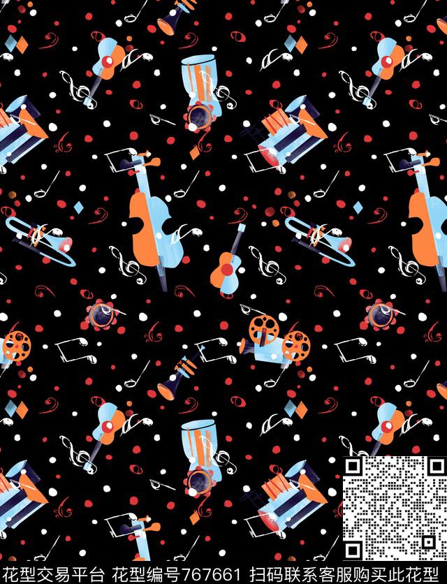 音符乐器手绘传统印花花型下载（图片编号: 767661） - 瓦栏（Walan）