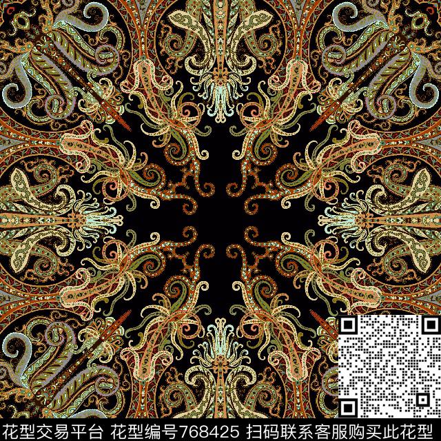 0514-组合.tif - 768425 - 大方巾 对称花 金昌分色 - 传统印花花型 － 方巾花型设计 － 瓦栏