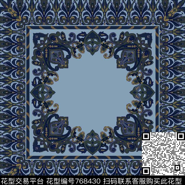 168444.tif - 768430 - 大方巾 对称花 丝巾 - 传统印花花型 － 方巾花型设计 － 瓦栏