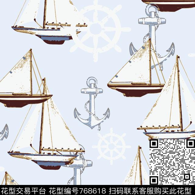 航海帆船方向盘数码印花花型下载（图片编号: 768618） - 瓦栏（Walan）